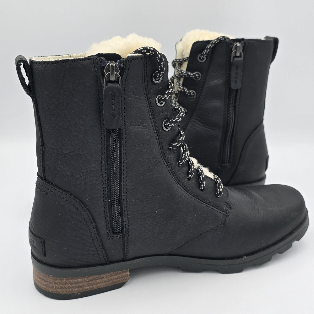 Sorel Emelie Short Lace-Up Cozy Waterproof Leather Boots, Women's 9, Black - Picture 3 of 16